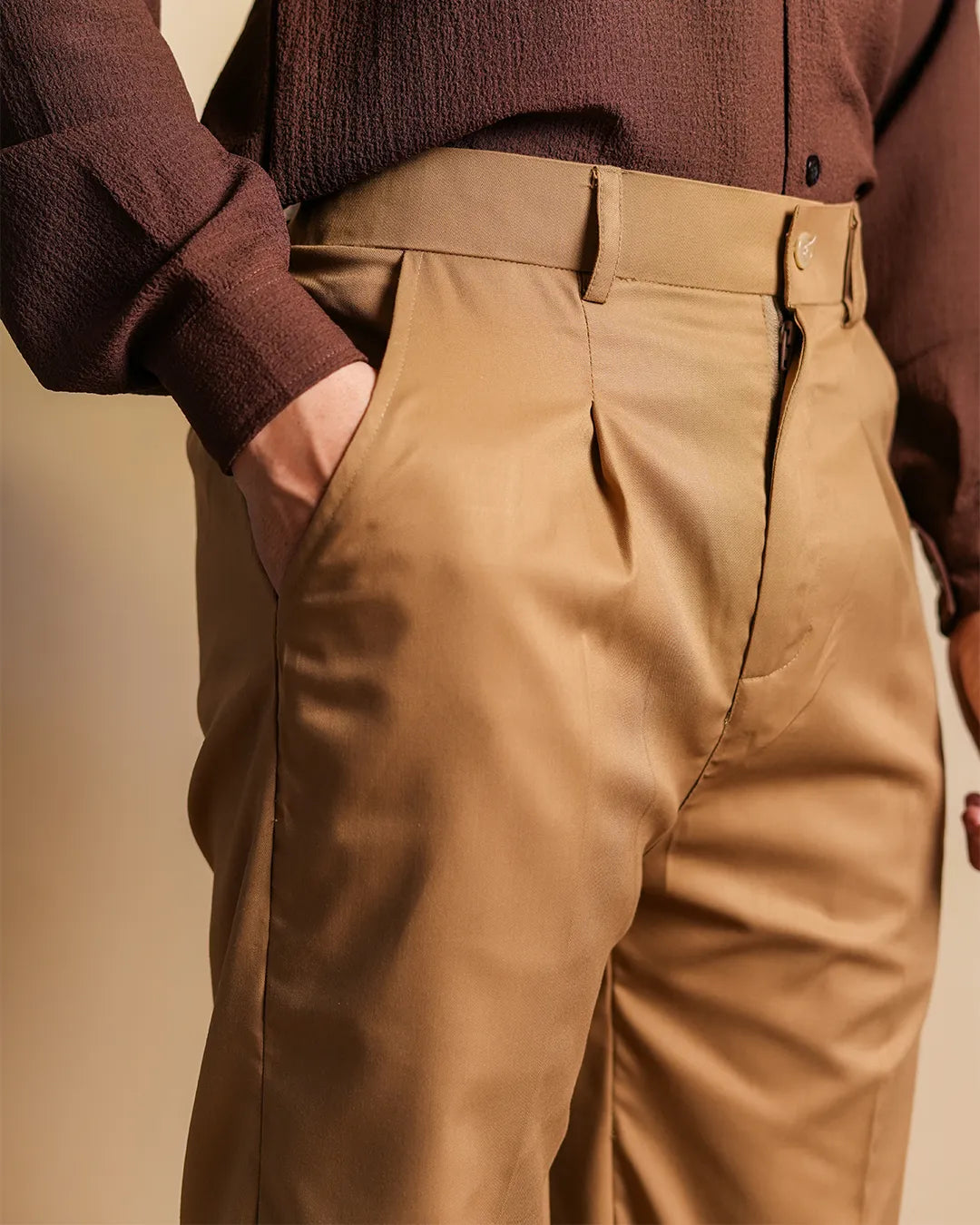 Sandy Brown Pleated Pants