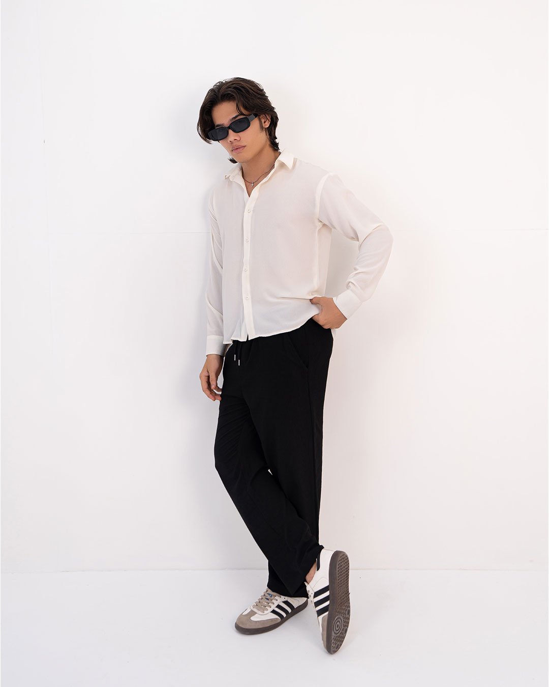 Cream Textured Full Sleeves Shirt