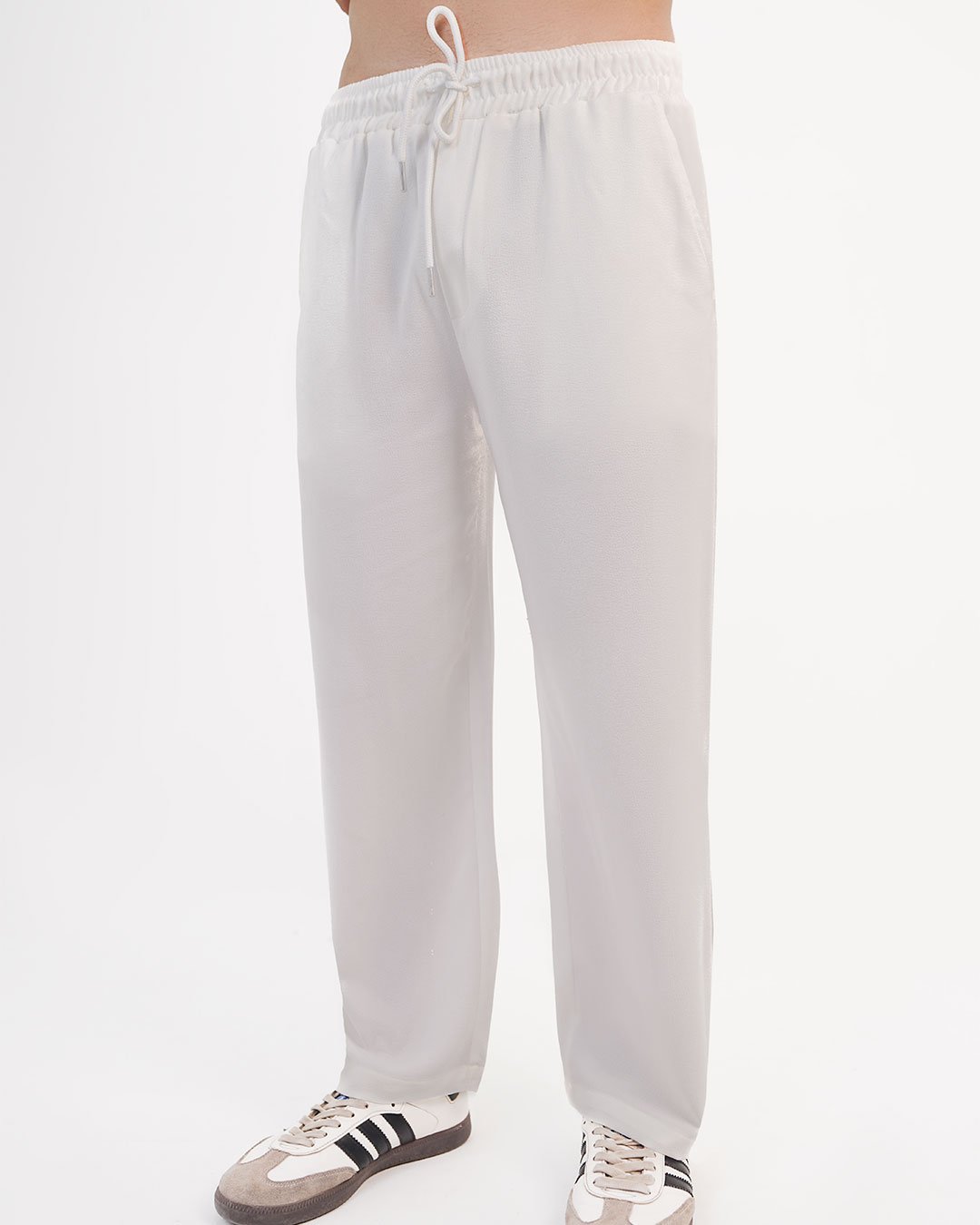 White Loose Fit Textured Trouser