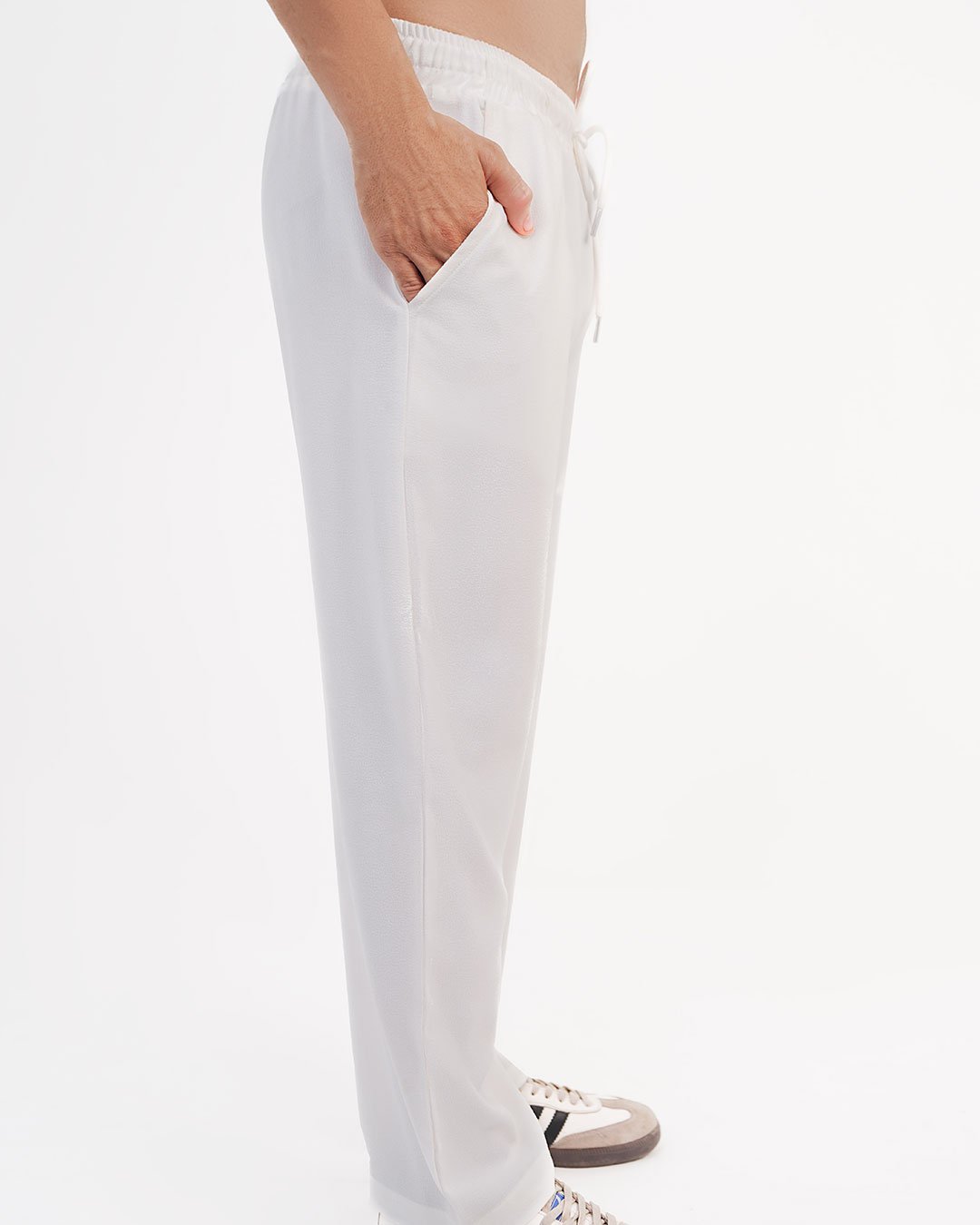 White Loose Fit Textured Trouser