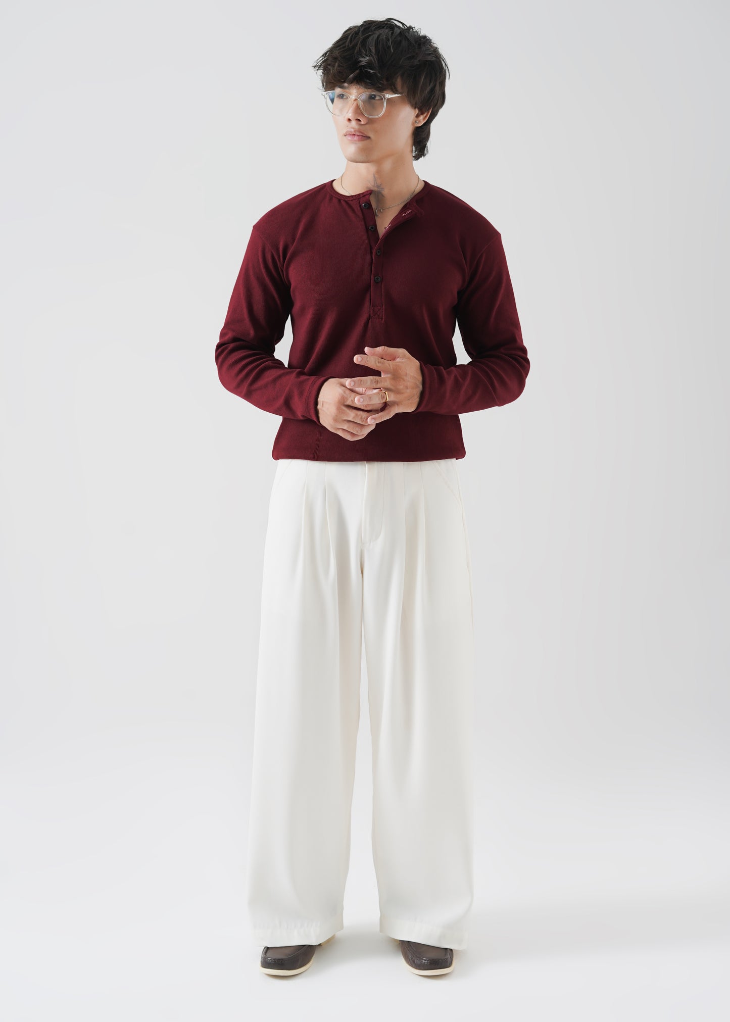 Deep Maroon Ribbed Henley