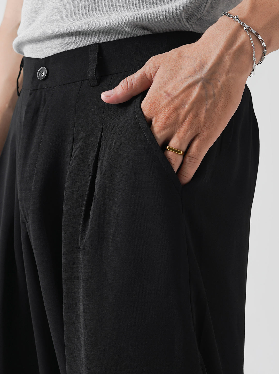 Black Double Pleated Wide Leg Pants
