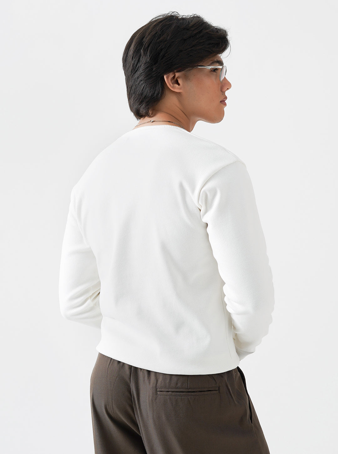 Classic White Ribbed Henley