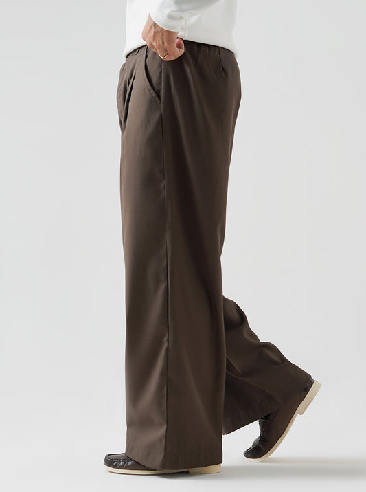 Mocha Double Pleated Wide Leg Pants