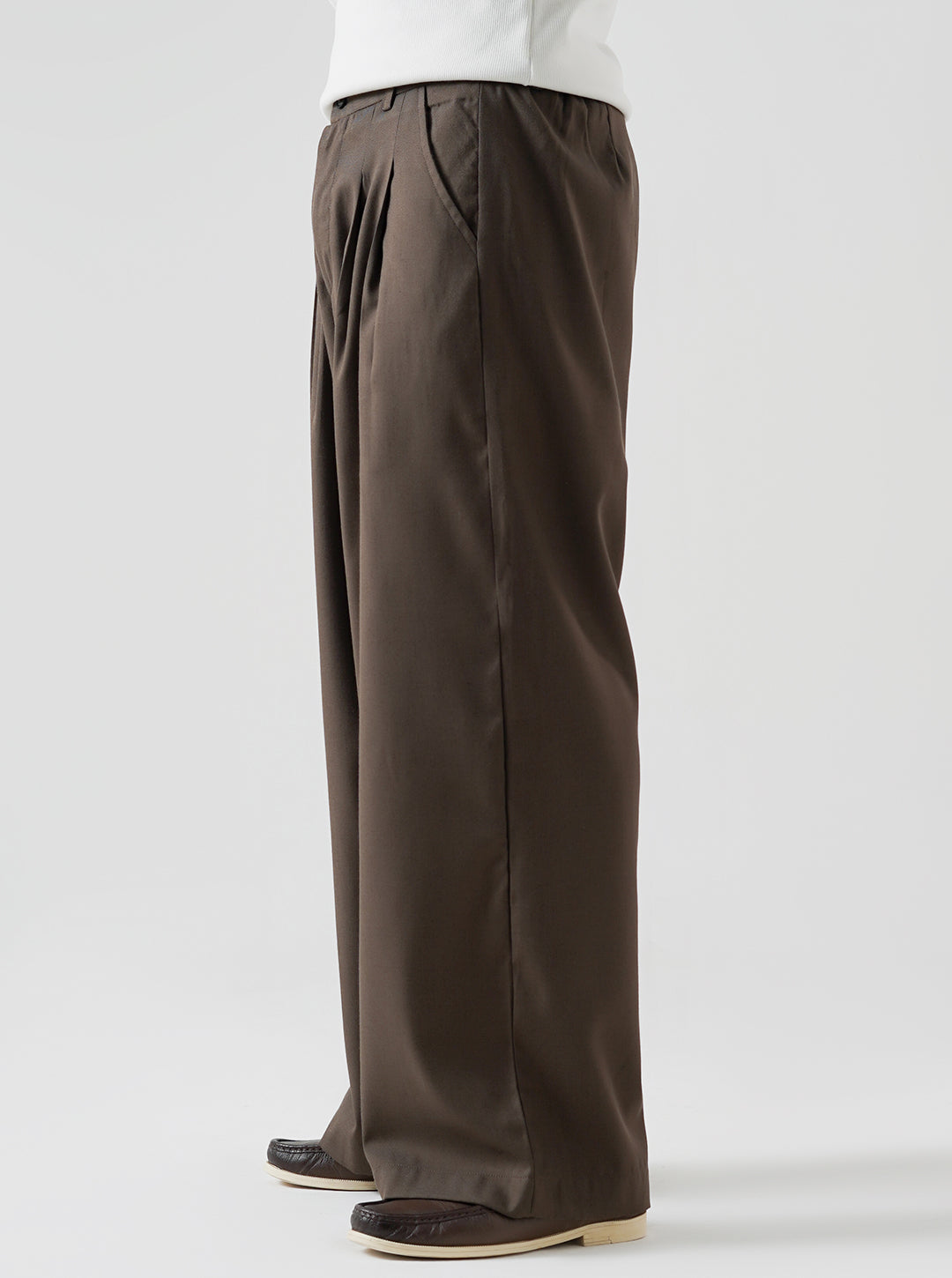 Mocha Double Pleated Wide Leg Pants