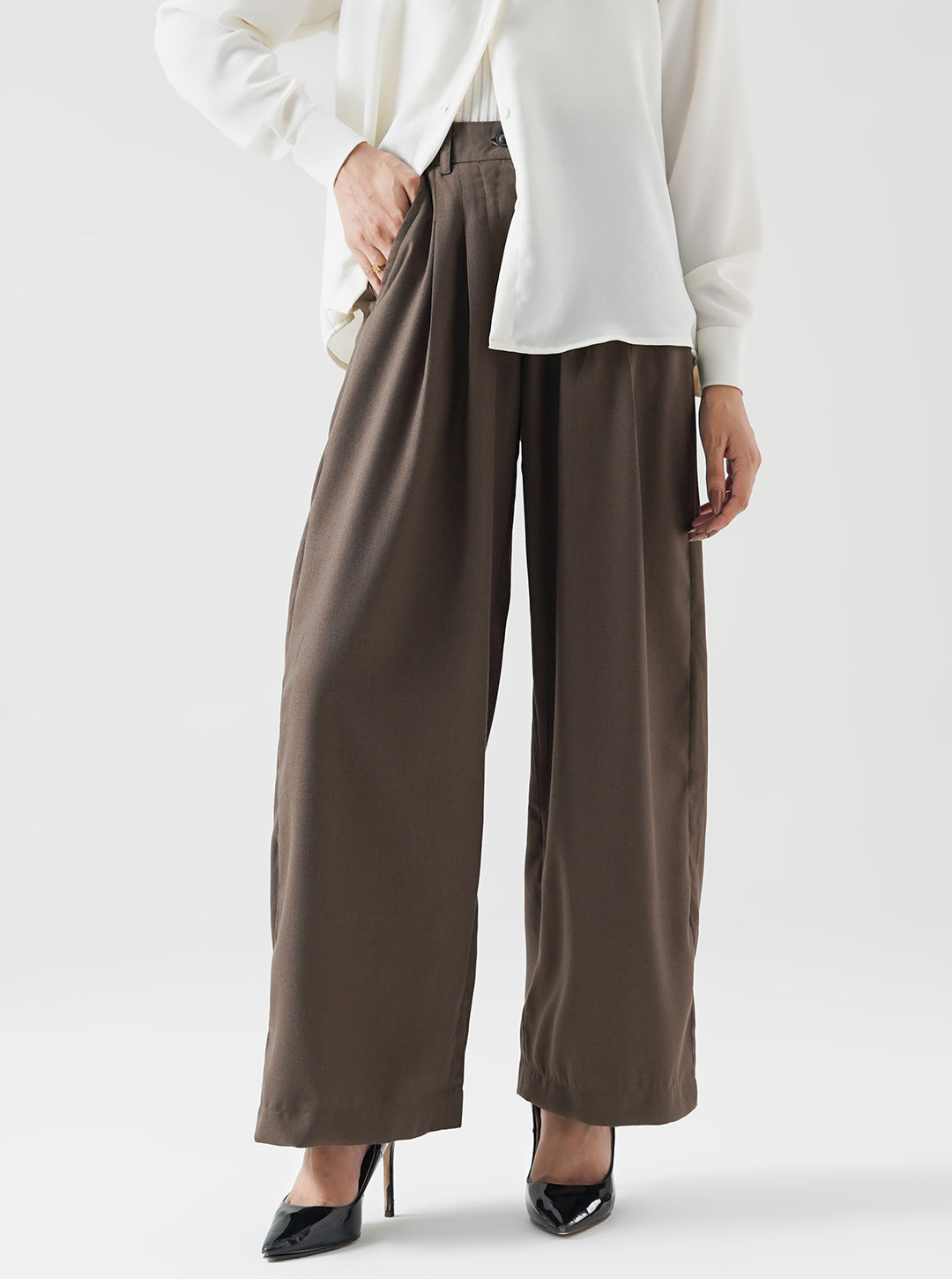 Cocoa Double Pleated Wide Leg Pant