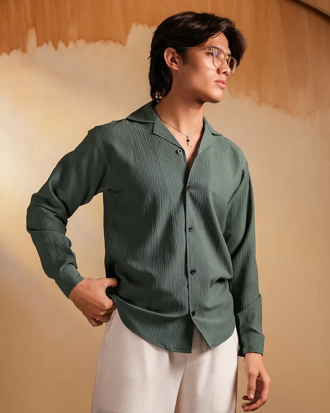 Moss Green Textured Shirt