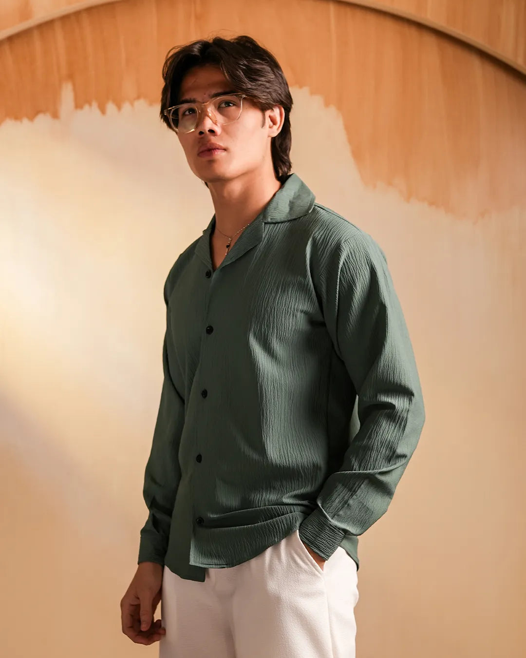 Moss Green Textured Shirt