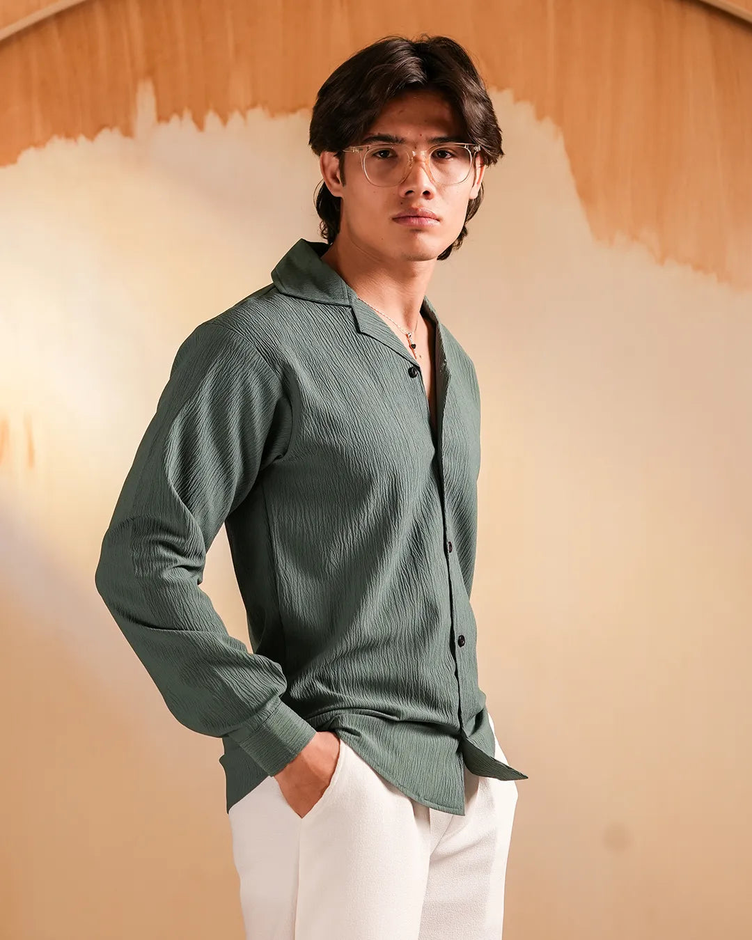 Moss Green Textured Shirt
