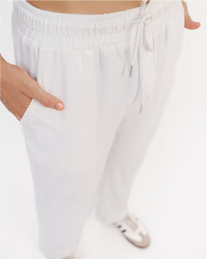 White Loose Fit Textured Trouser