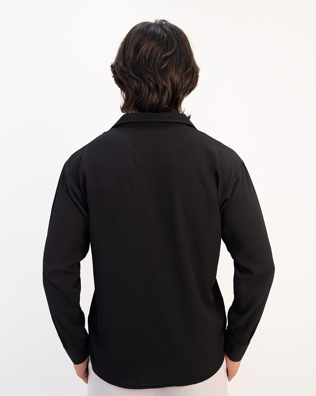Black Textured Full Sleeves Shirt