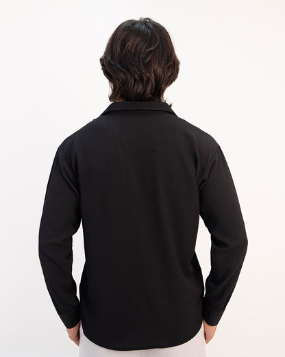 Black Textured Full Sleeves Shirt