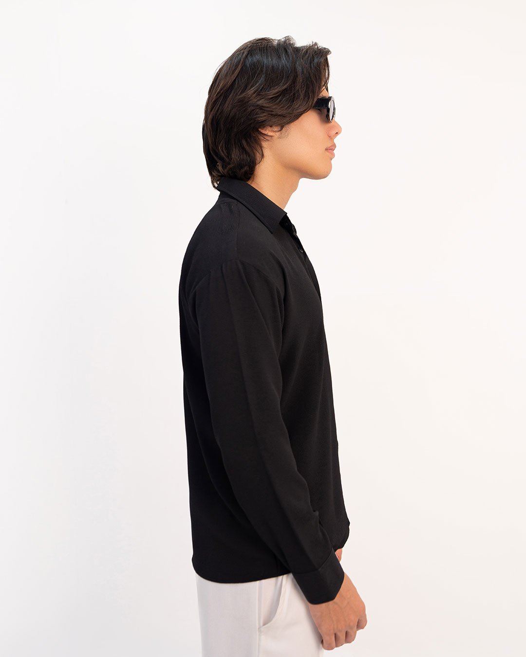 Black Textured Full Sleeves Shirt