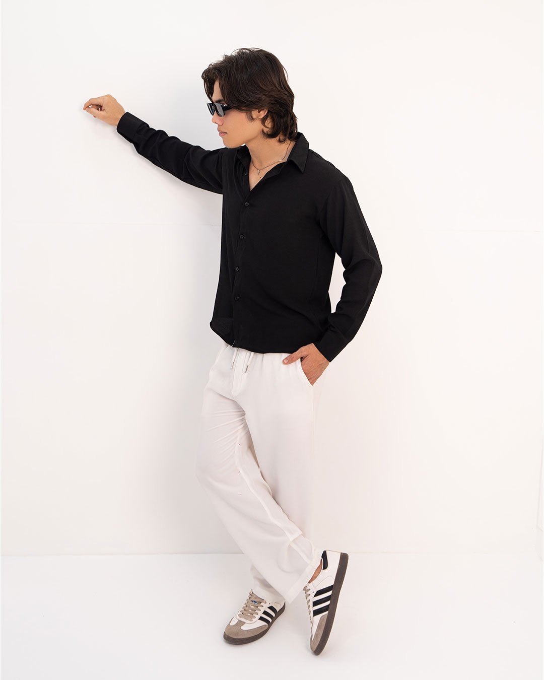 Black Textured Full Sleeves Shirt