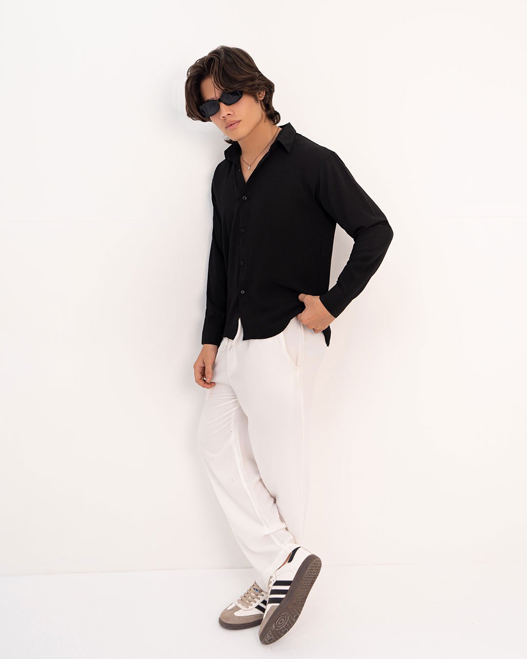 Black Textured Full Sleeves Shirt