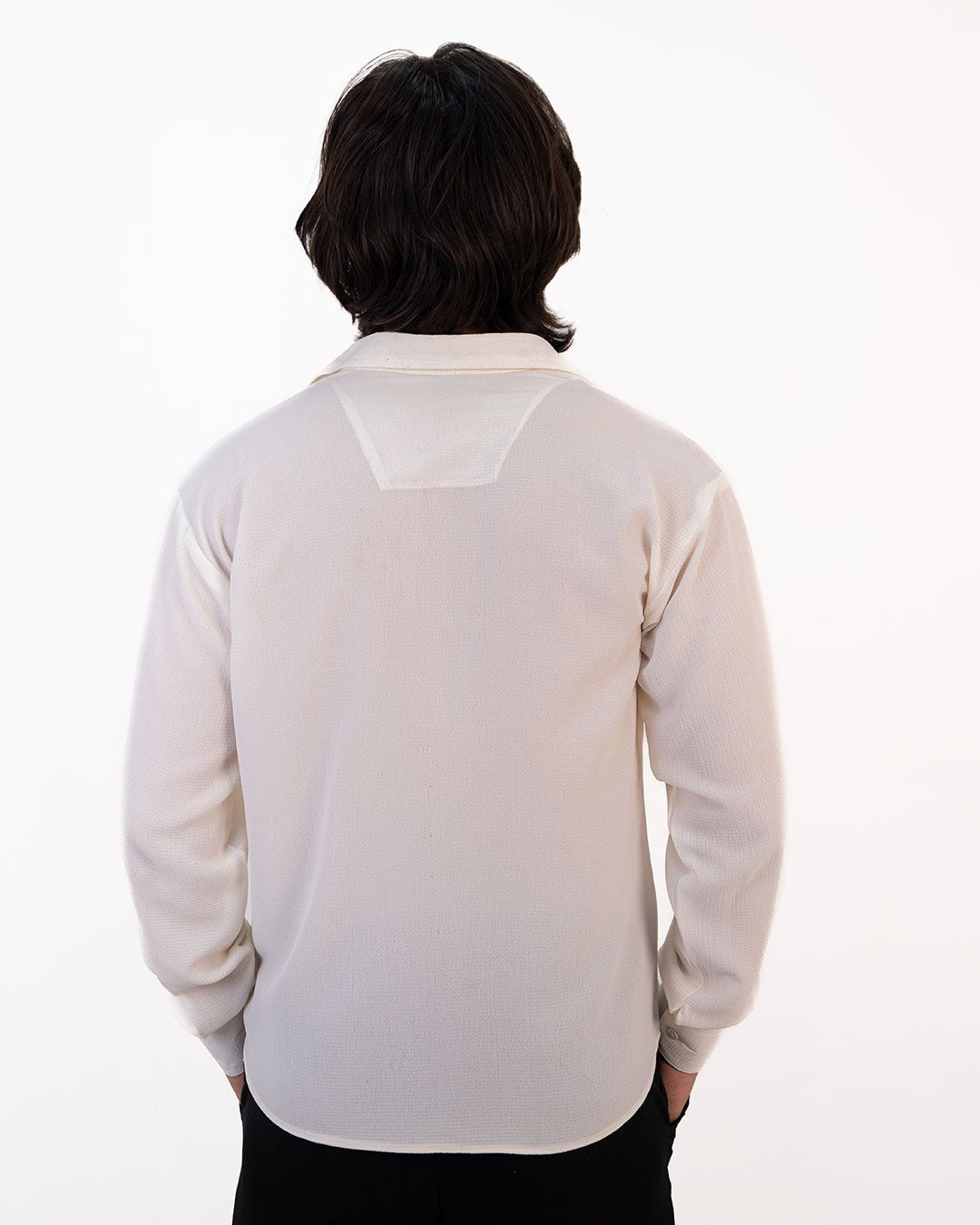 Cream Textured Full Sleeves Shirt