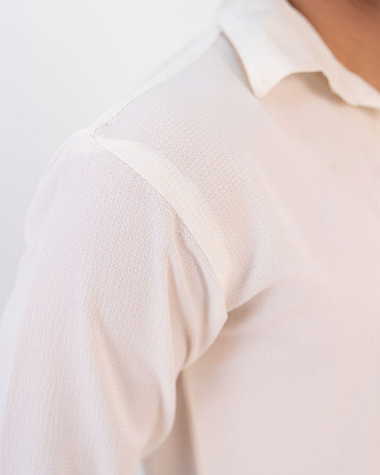 Cream Textured Full Sleeves Shirt