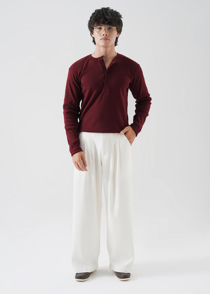 Deep Maroon Ribbed Henley