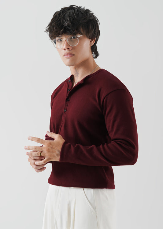Deep Maroon Ribbed Henley
