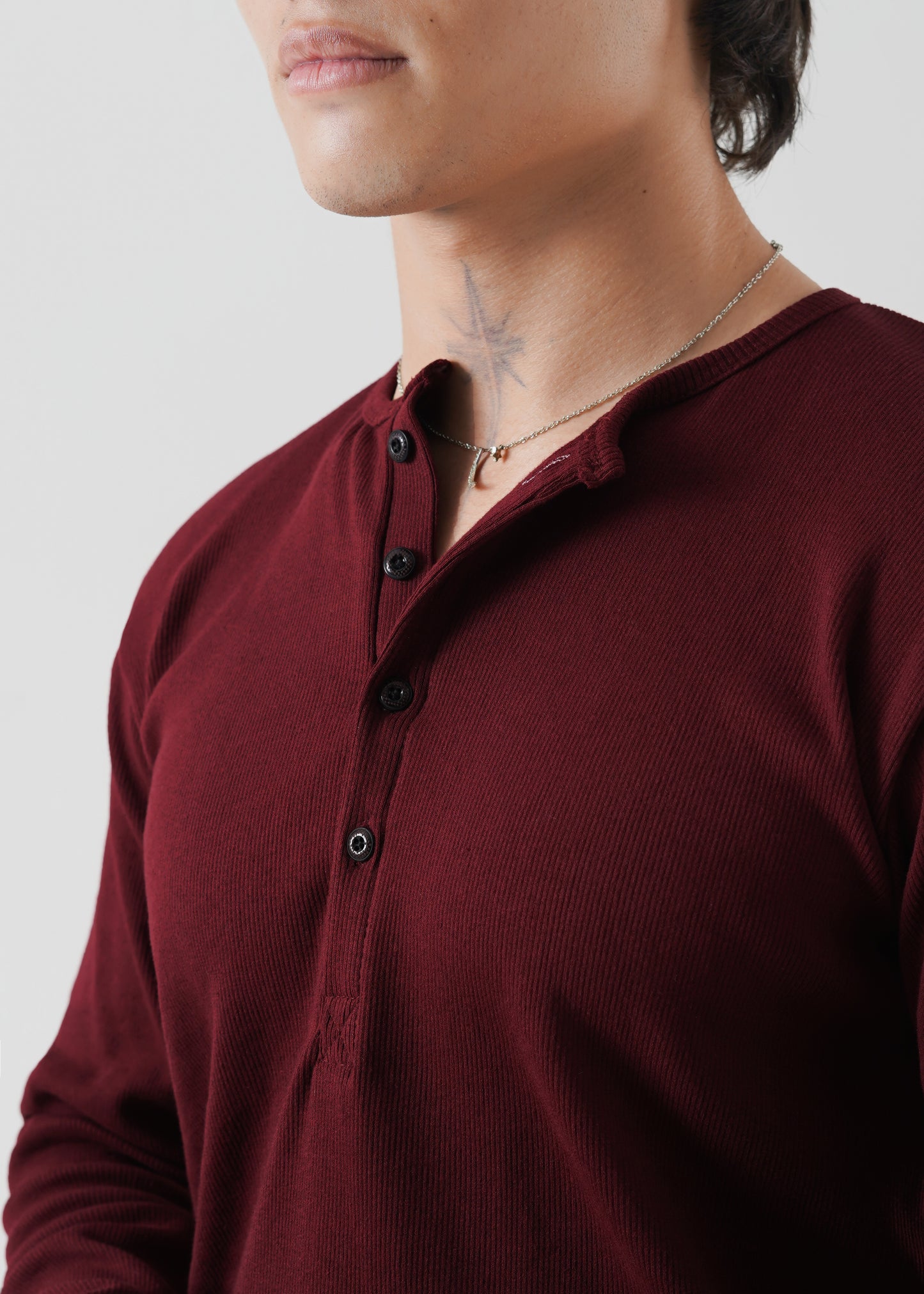 Deep Maroon Ribbed Henley