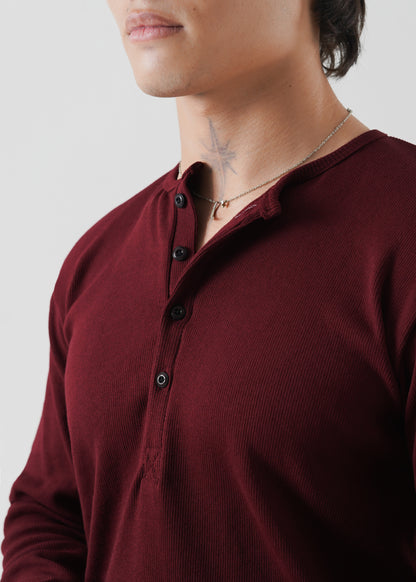Deep Maroon Ribbed Henley