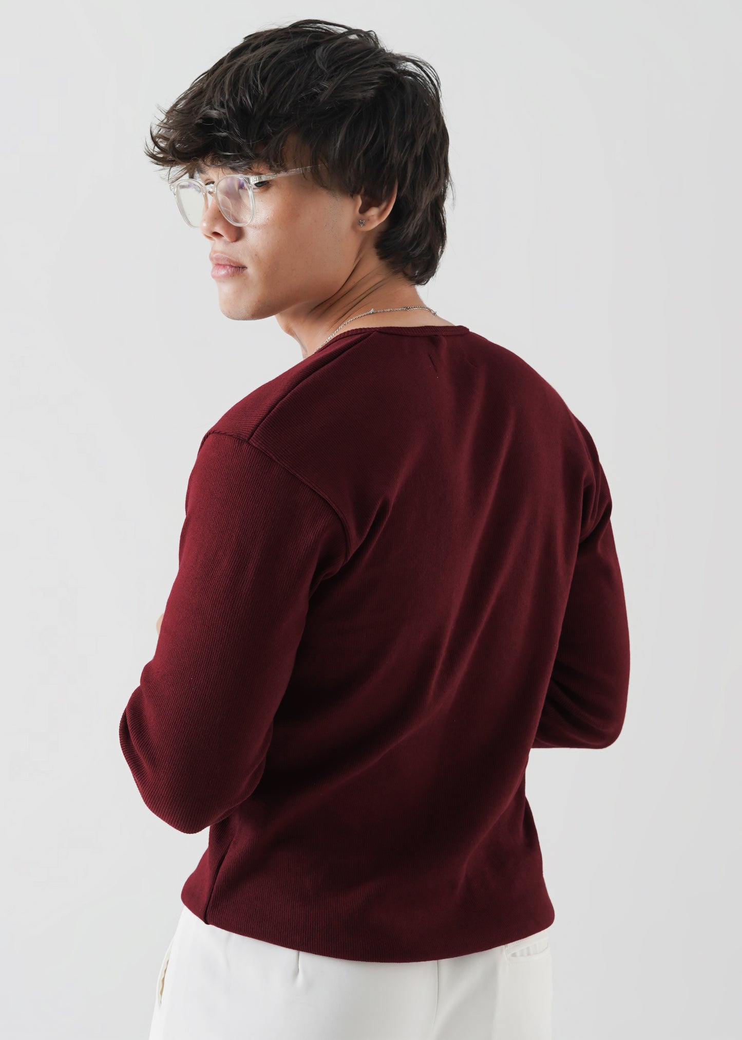Deep Maroon Ribbed Henley