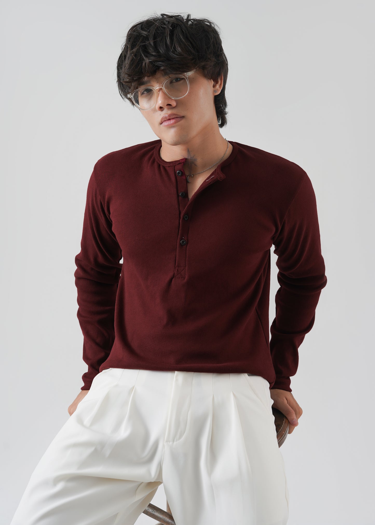 Deep Maroon Ribbed Henley