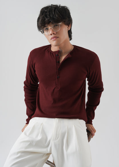 Deep Maroon Ribbed Henley