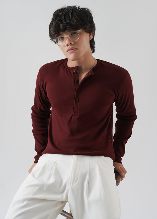 Deep Maroon Ribbed Henley