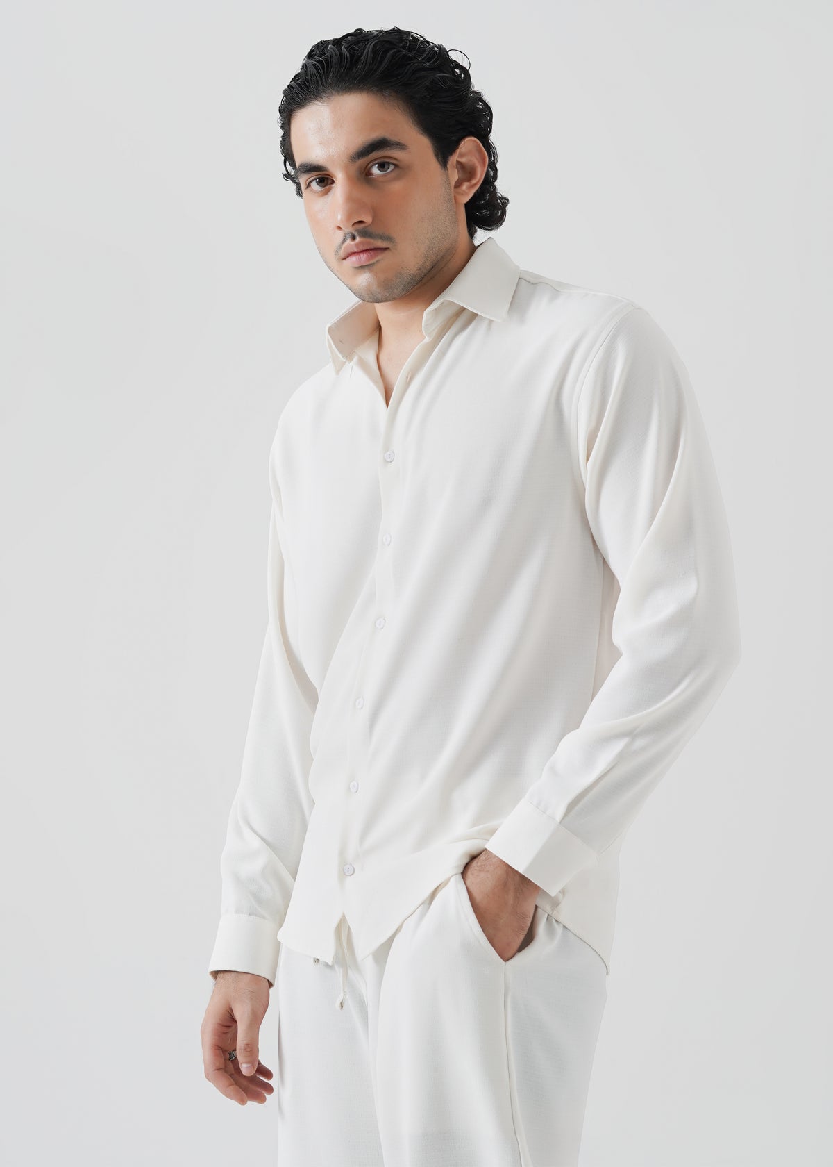 Off-White Textured Linen Shirt