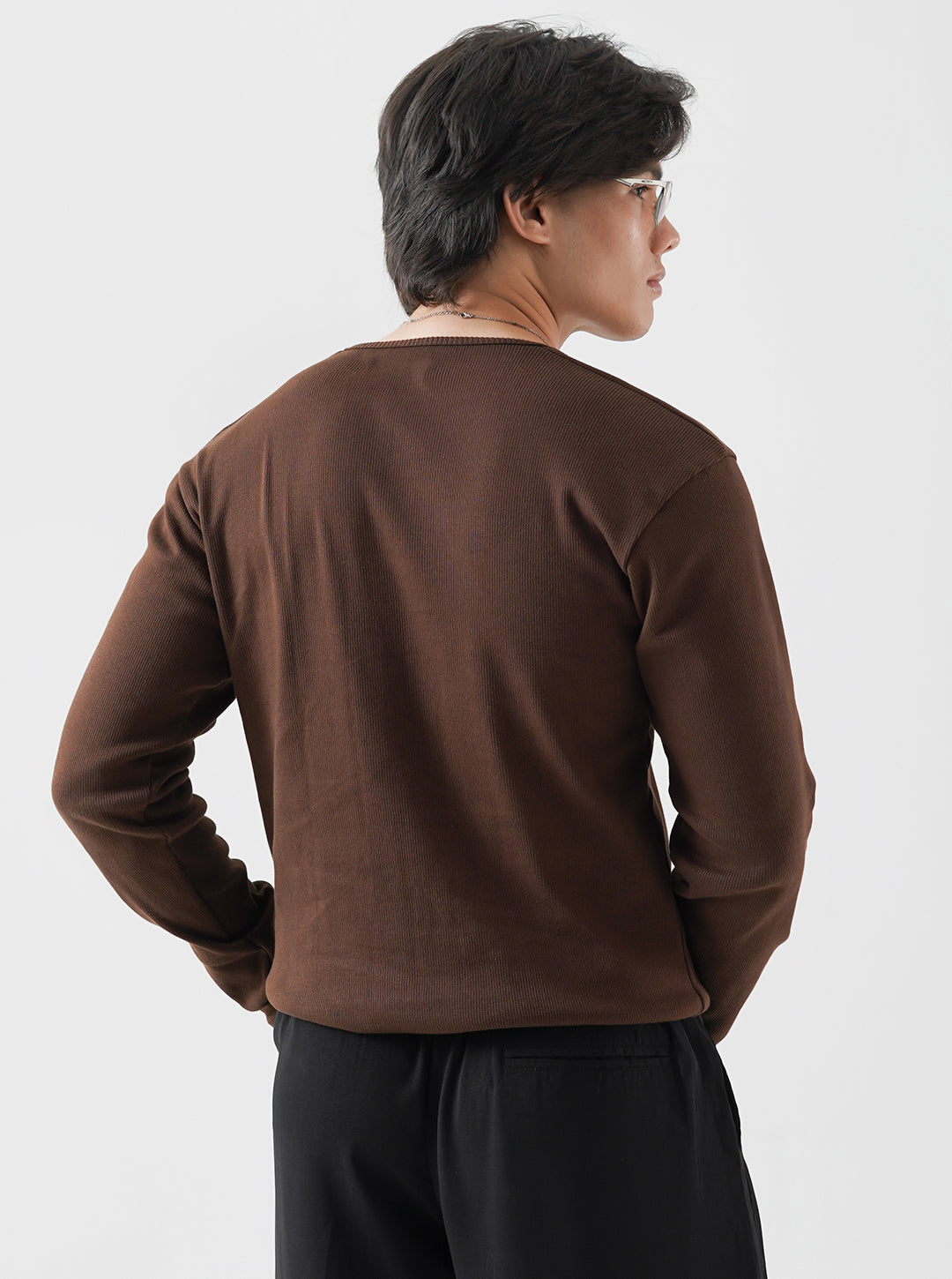 Classic Brown Ribbed Henley