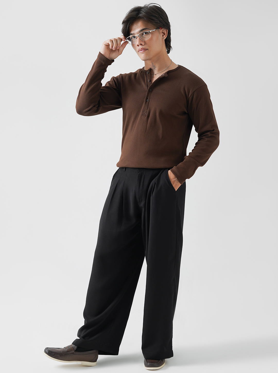 Classic Brown Ribbed Henley