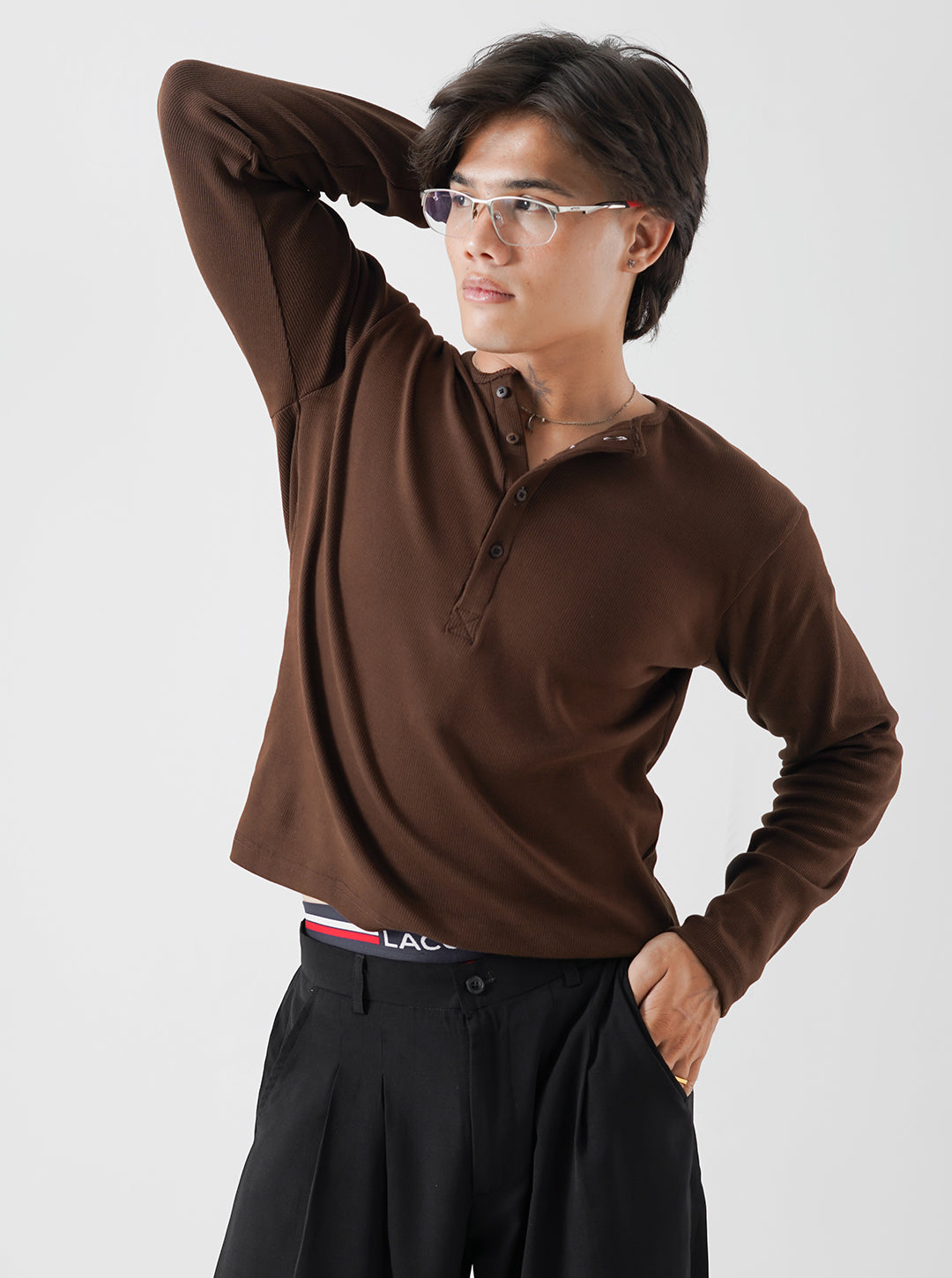 Classic Brown Ribbed Henley