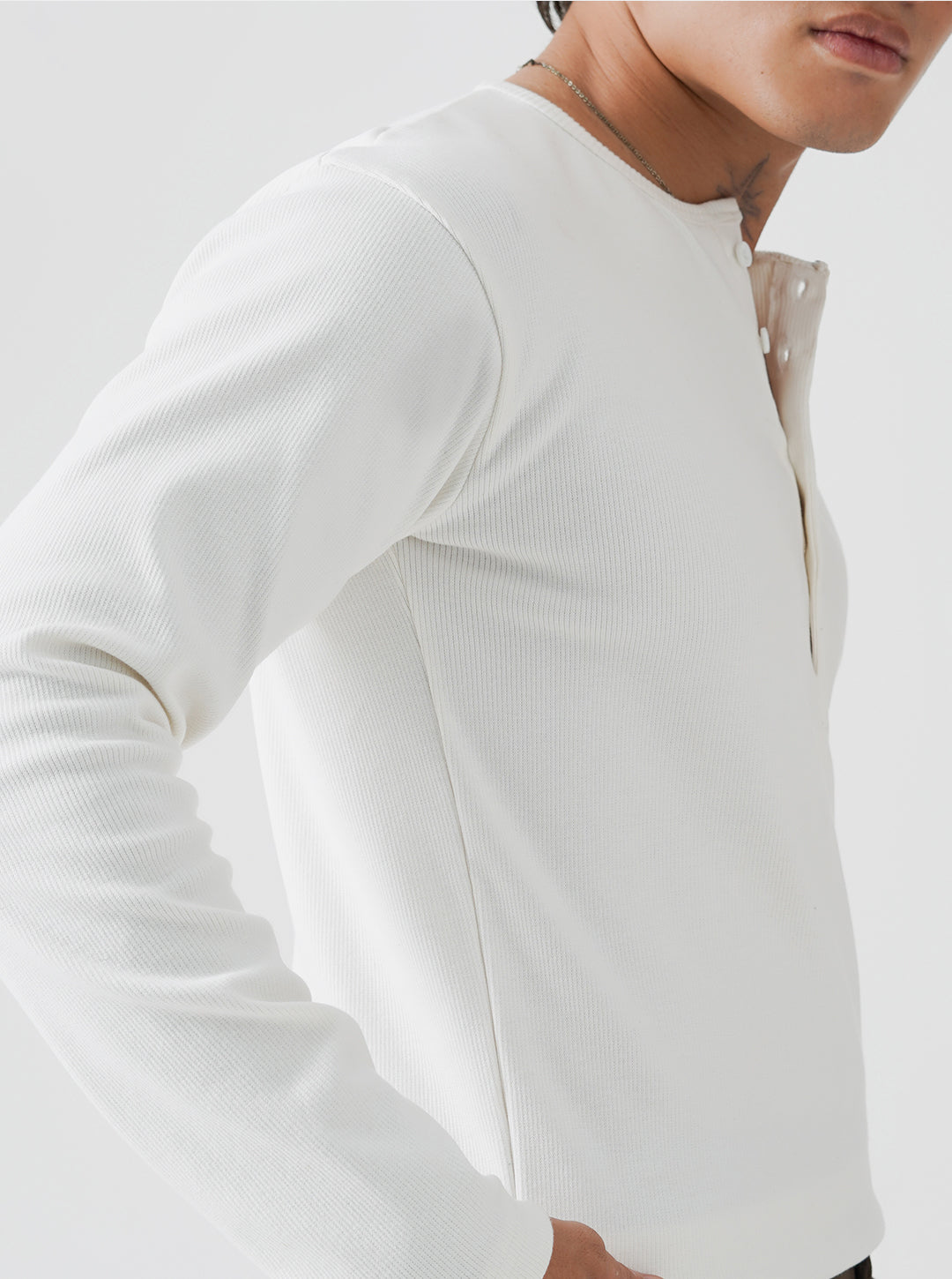 Classic White Ribbed Henley