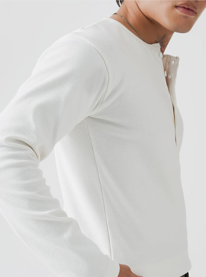Classic White Ribbed Henley