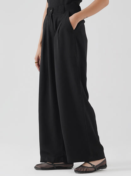 Noir Double Pleated Wide Leg Pants