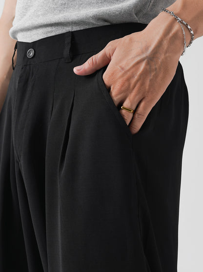 Black Double Pleated Wide Leg Pants