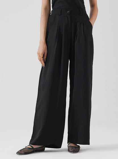 Noir Double Pleated Wide Leg Pants