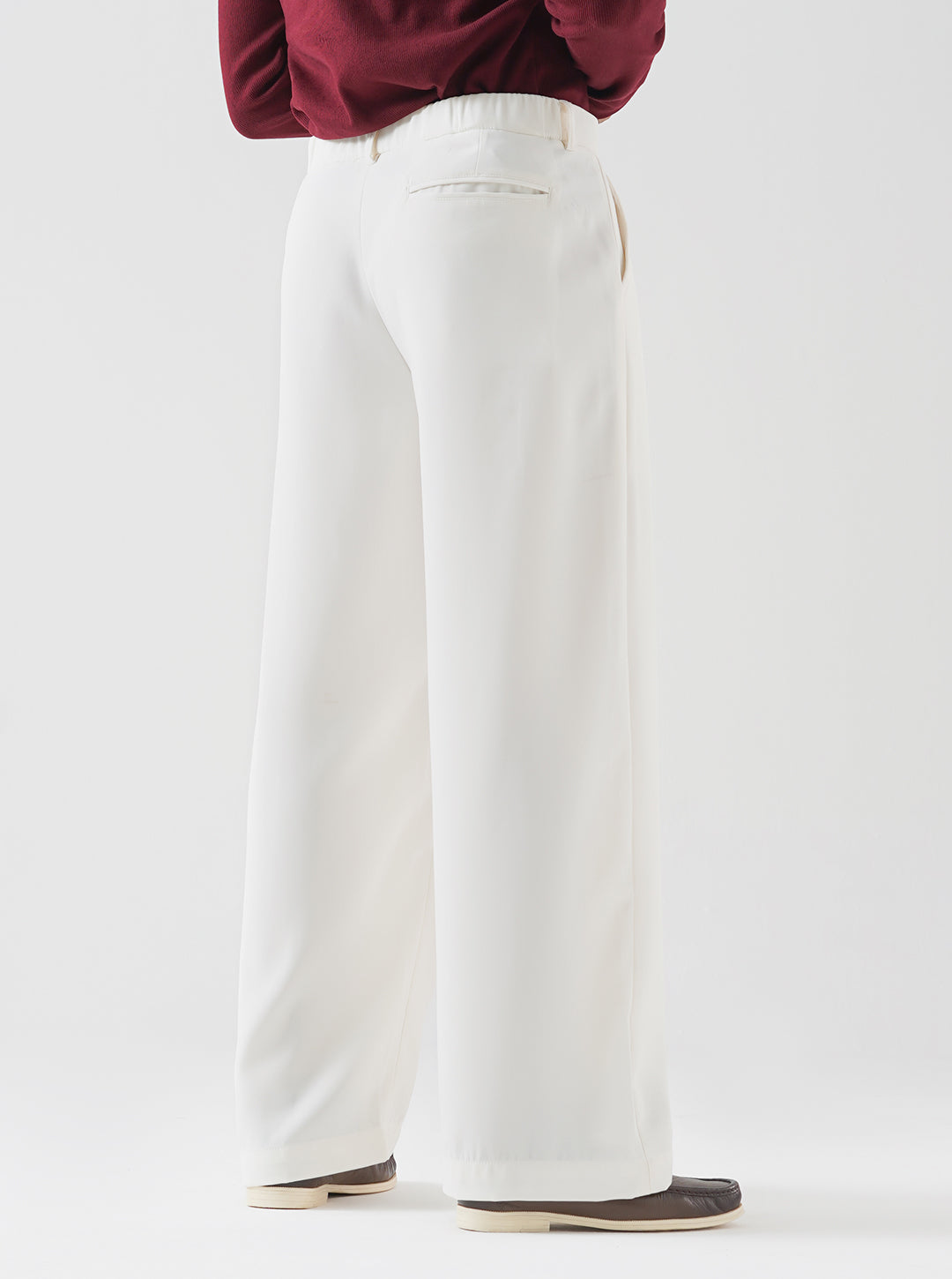 Cream Double Pleated Wide Leg Pants