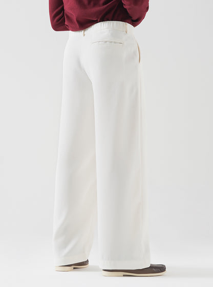 Cream Double Pleated Wide Leg Pants