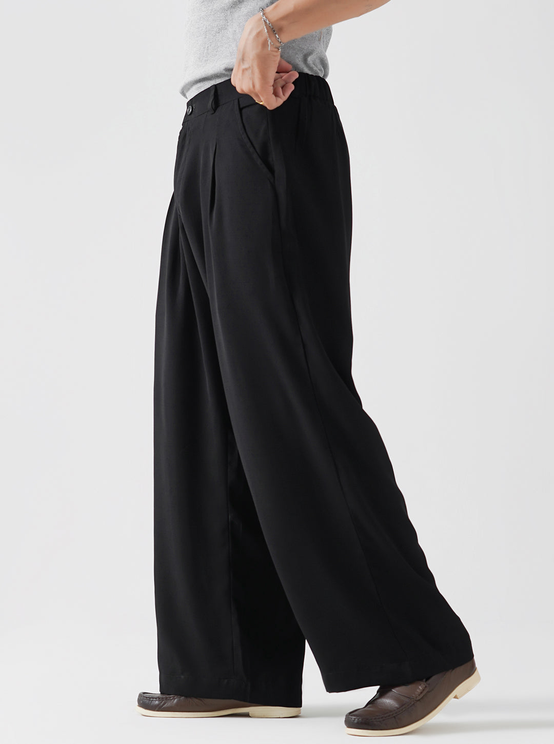 Black Double Pleated Wide Leg Pants
