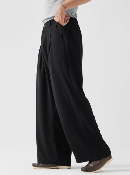 Black Double Pleated Wide Leg Pants