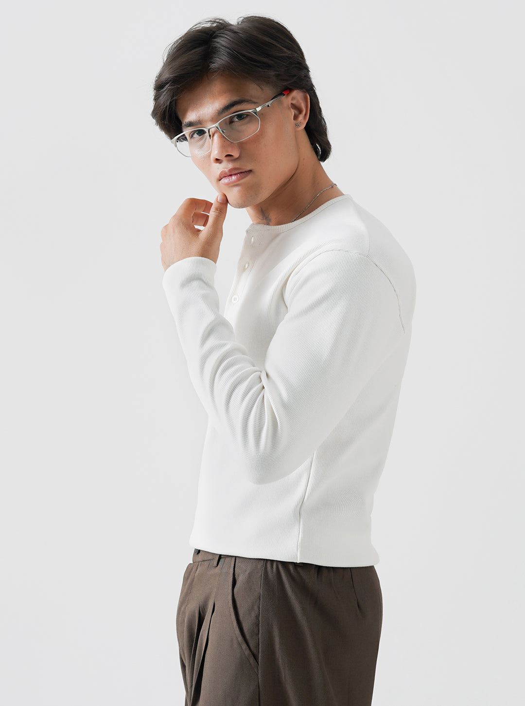 Classic White Ribbed Henley