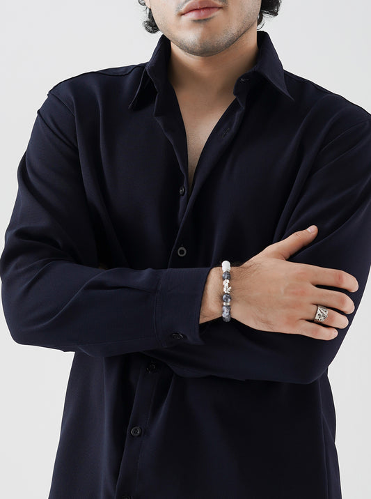 Navy blue textured shirt