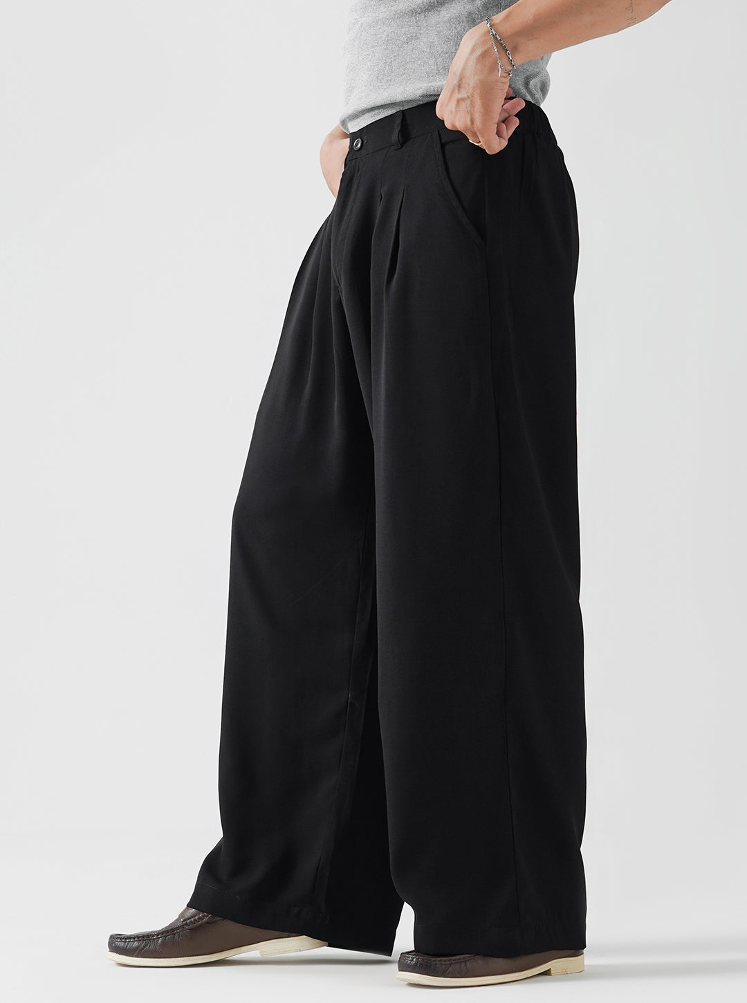 Black Double Pleated Wide Leg Pants
