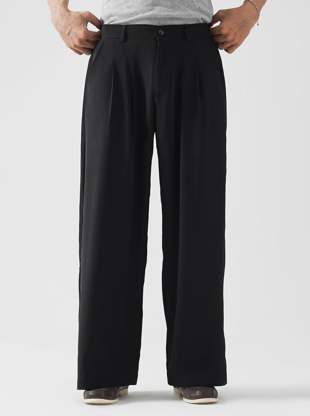 Black Double Pleated Wide Leg Pants