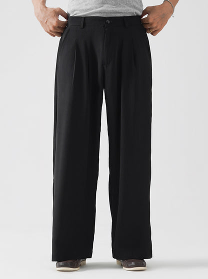 Black Double Pleated Wide Leg Pants