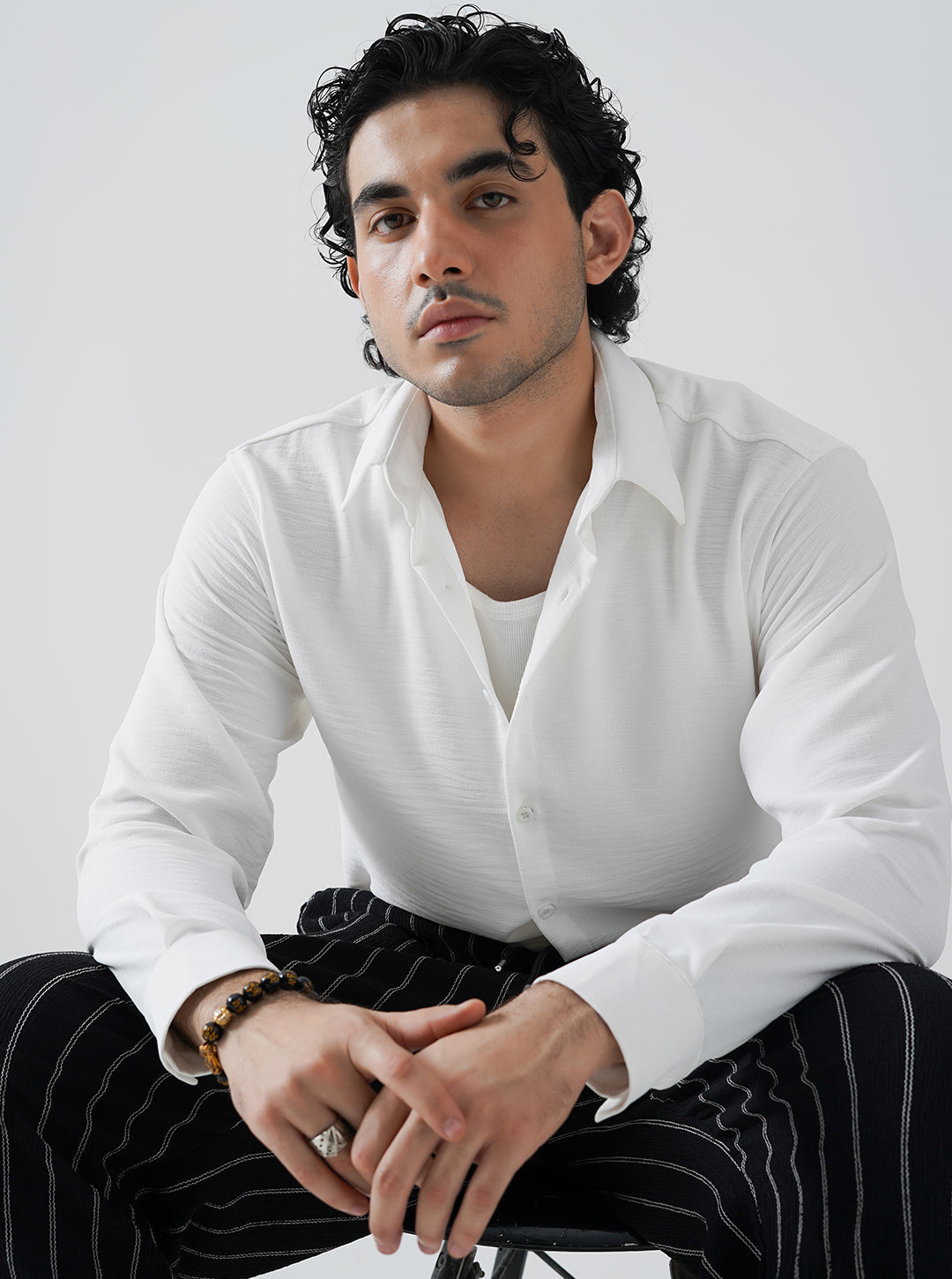 White linen textured shirt