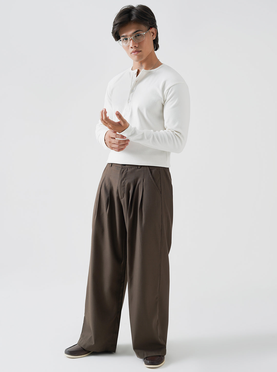 Mocha Double Pleated Wide Leg Pants