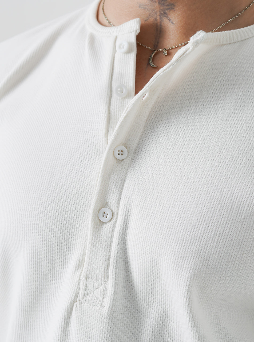 Classic White Ribbed Henley
